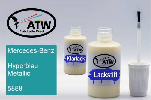 Mercedes-Benz, Hyperblau Metallic, 5888: 20ml Lackstift + 20ml Klarlack - Set, von ATW Autoteile West.